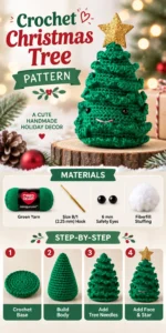 Handcrafted crochet Christmas tree pattern for festive decorations.