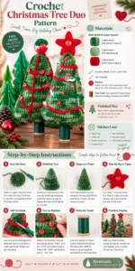 Crochet pattern for Christmas tree duo decoration.