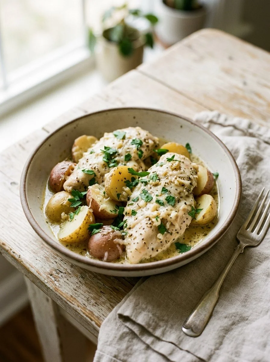 Crockpot Garlic Parmesan Chicken and Potatoes