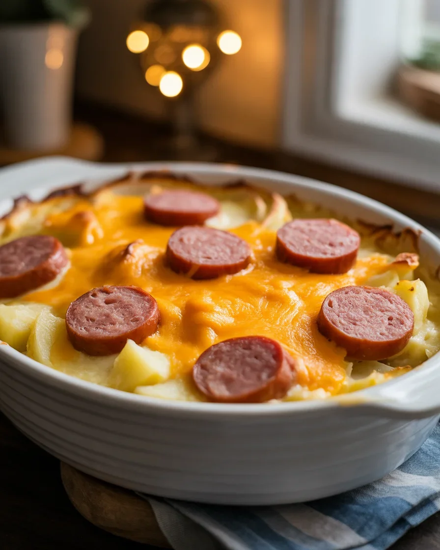 Delicious Cheesy Ranch Potatoes and Smoked Sausage Bake