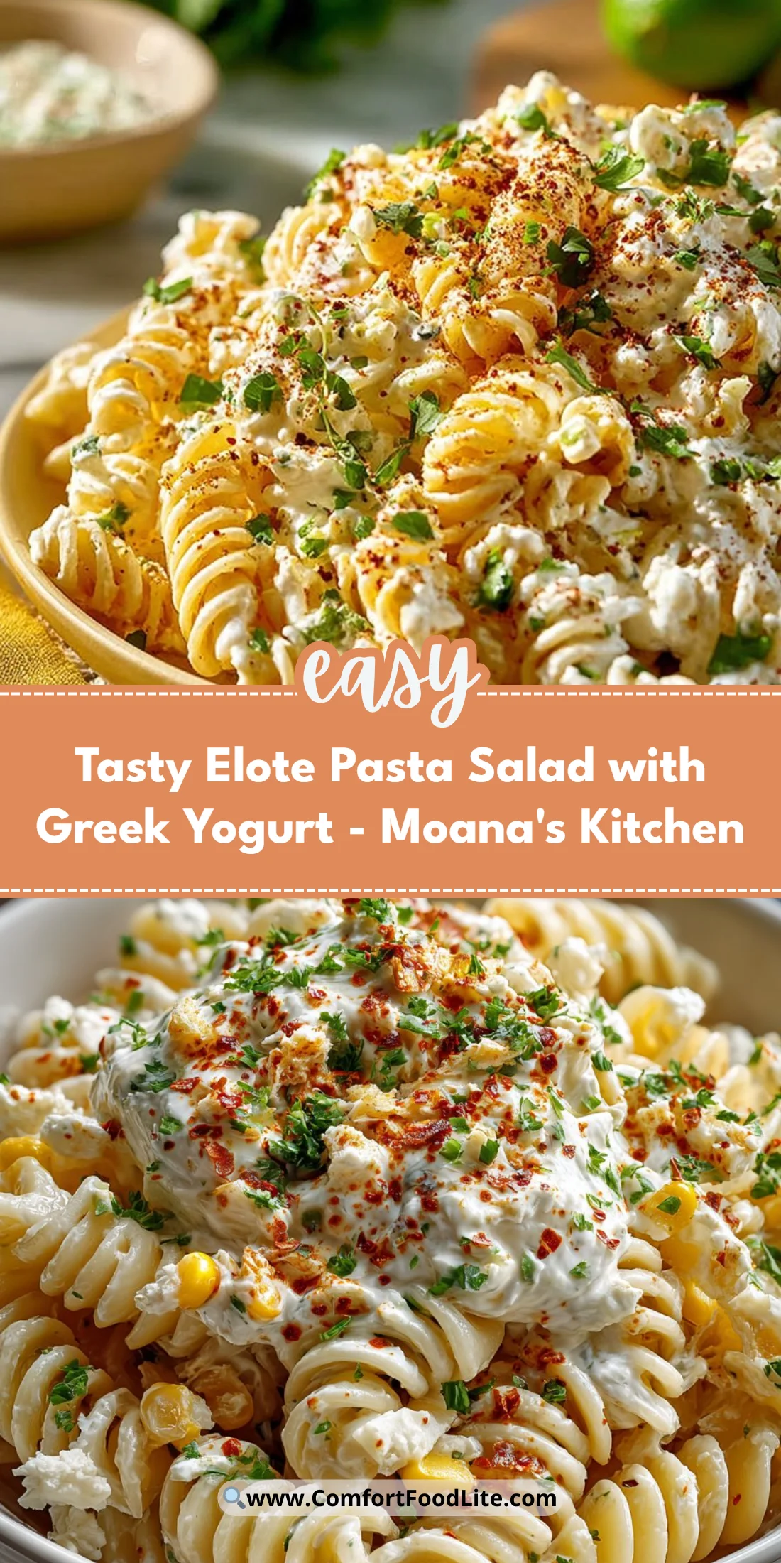 Tasty Elote Pasta Salad with Greek Yogurt - Moana's Kitchen