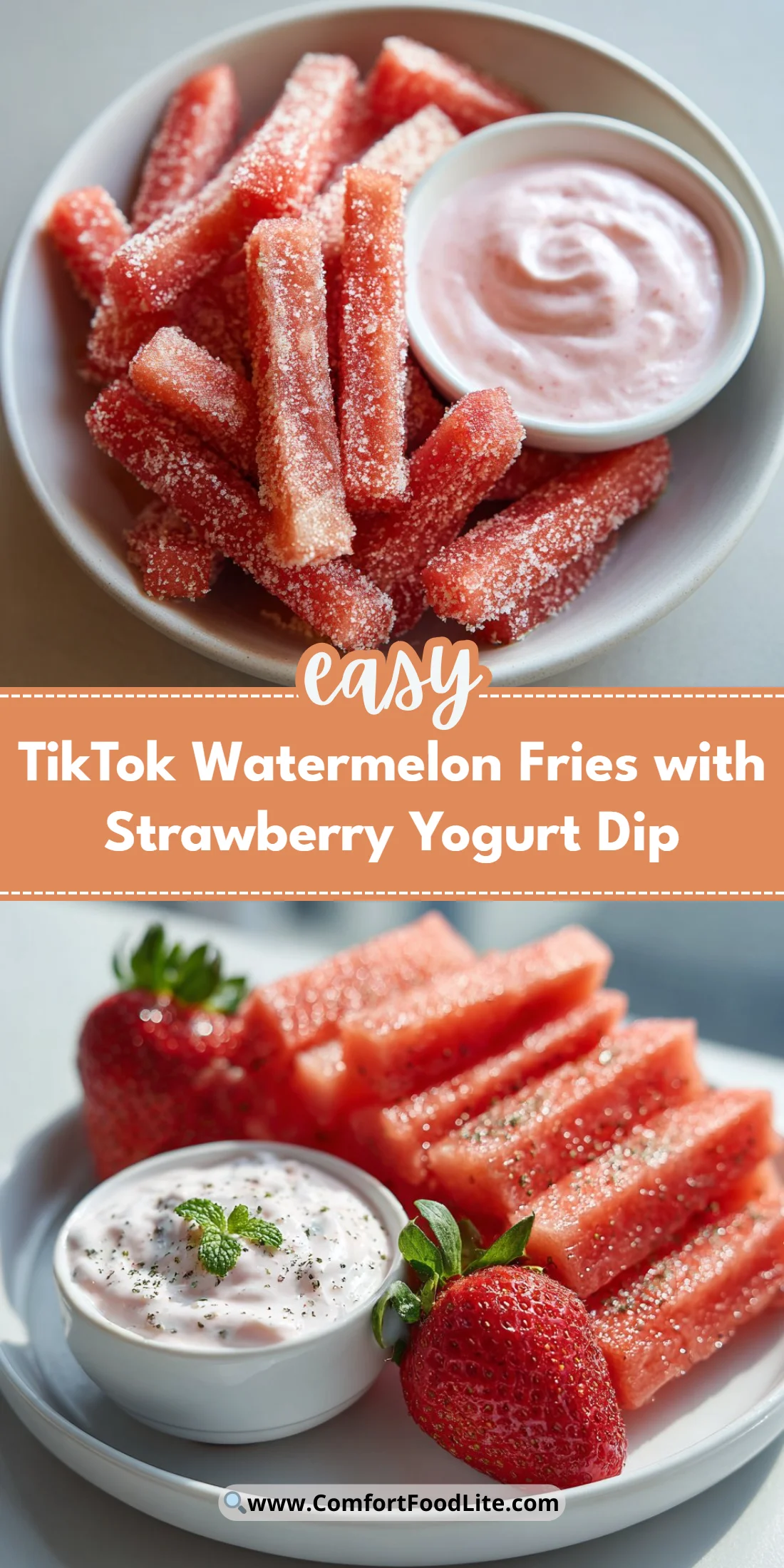 TikTok Watermelon Fries with Strawberry Yogurt Dip